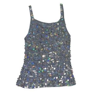Sequin Embellished Blue Gray Tank Top